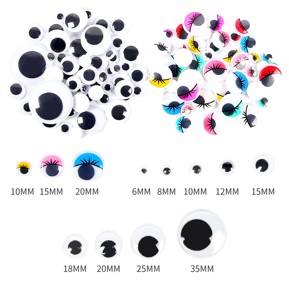 6-24 มม.ที่มีสีสัน Self-Adhesive Wiggly Googly ตุ๊กตา Eye Movable จําลองการ์ตูนสัตว์ Eyeball DIY เด็กอนุบาลหัตถกรรมอุปกรณ์