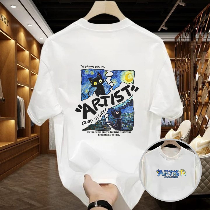 เสื้อยืดแขนสั้น NASA - ภาพวาดน้ำมันท้องฟ้ายามค่ำคืน, 100% ผ้าฝ้าย, unisex