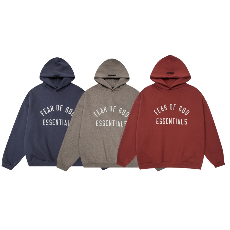 ขนาดใหญ่ Fear of God Essentials 24 FOG เสื้อกันหนาวมีฮู้ดพิมพ์ลายตัวอักษรโลโก้ขนแกะ