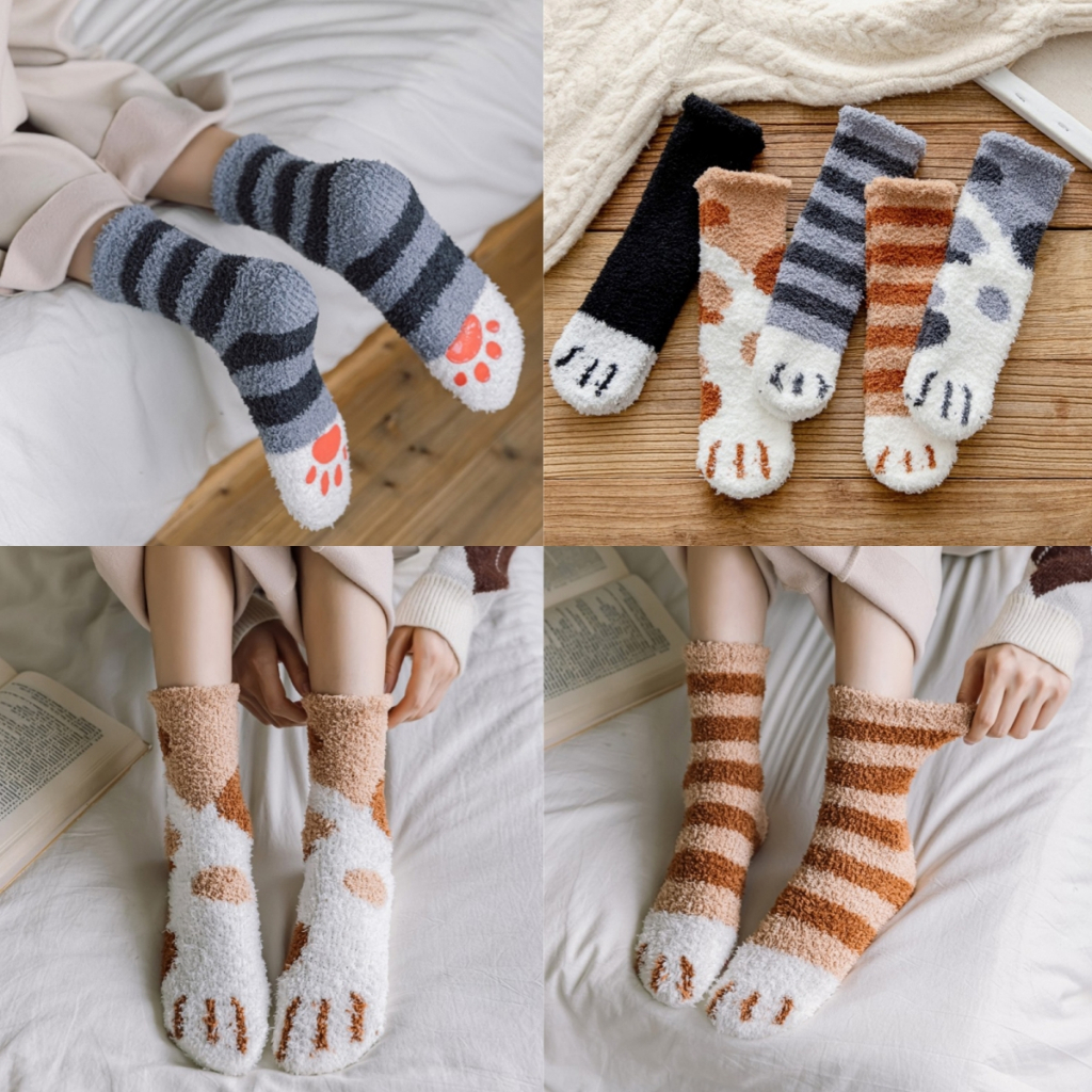 Alia ผู้หญิงฤดูหนาวปะการังกํามะหยี่ Fuzzy รองเท้าแตะถุงเท้าลื่น Grippers Toes แมวน่ารักสําหรับแมว Paws Fluffy Sleeping