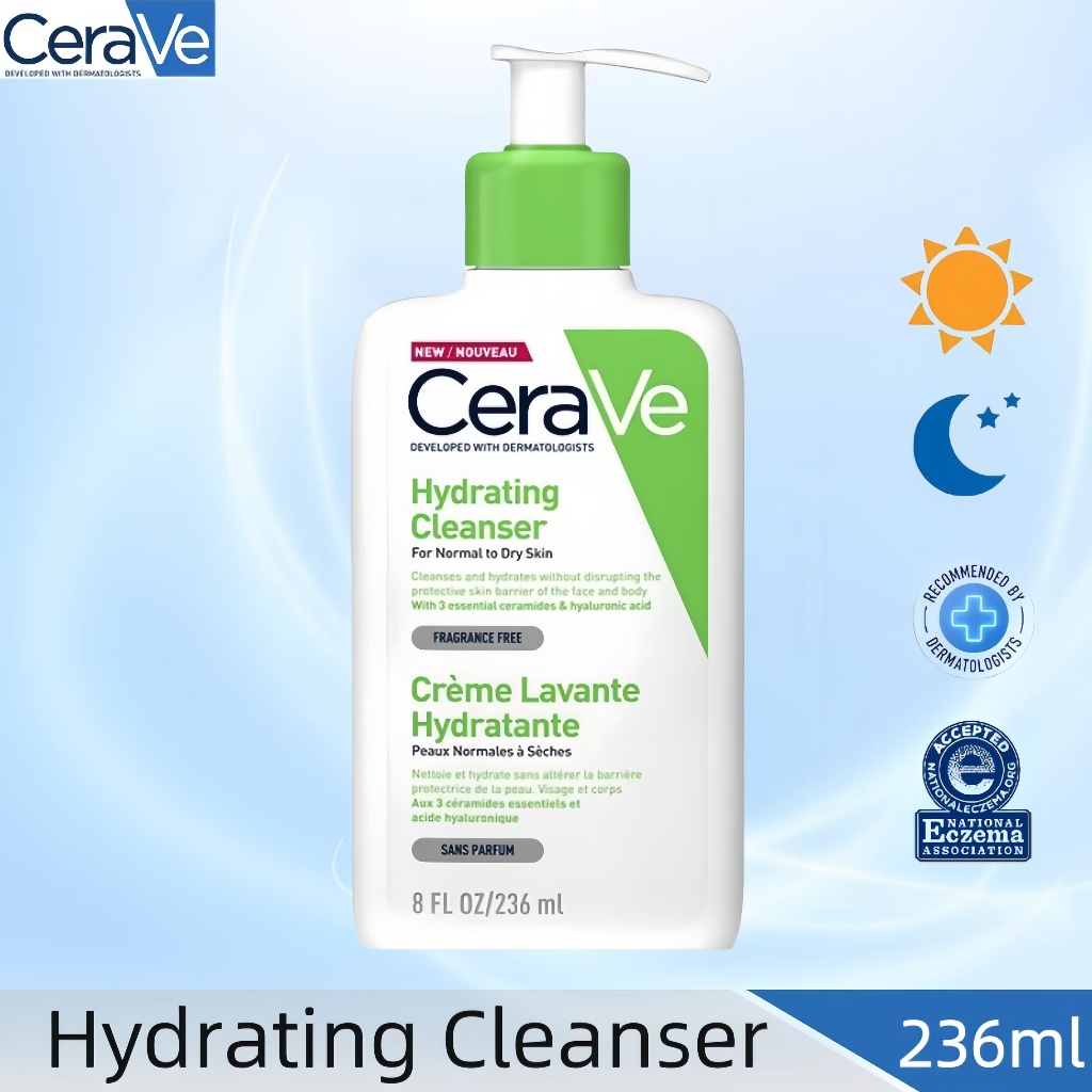 CeraVe Hydrating Cleanser 236ml เซราวี ผลิตภัณฑ์ทำความสะอาดผิวหน้าและผิวกายสำหรับผิวแห้ง-แห้งมาก.