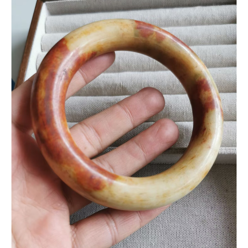 Xiuyu สร้อยข้อมือหยกธรรมชาติ ทรงกลม สีเหลือง สีส้ม สีแดง ขนาดใหญ่ 69-70 มม. สําหรับผู้หญิง พร้อมส่ง
