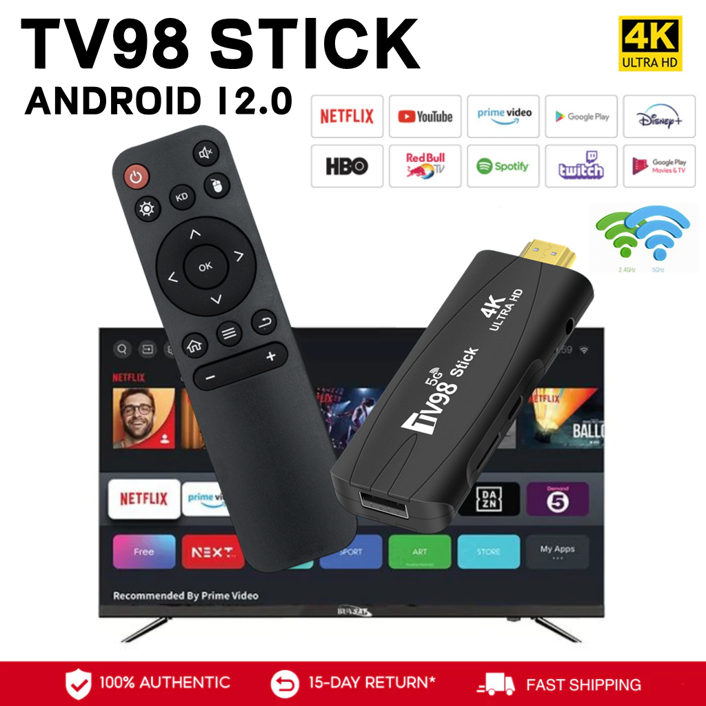 TV98 Android12.0 สมาร์ททีวี Stick Rockchip 3228A Android STICK 2.4G/5GWIFI 8GB+128GB Netflix/YouTube