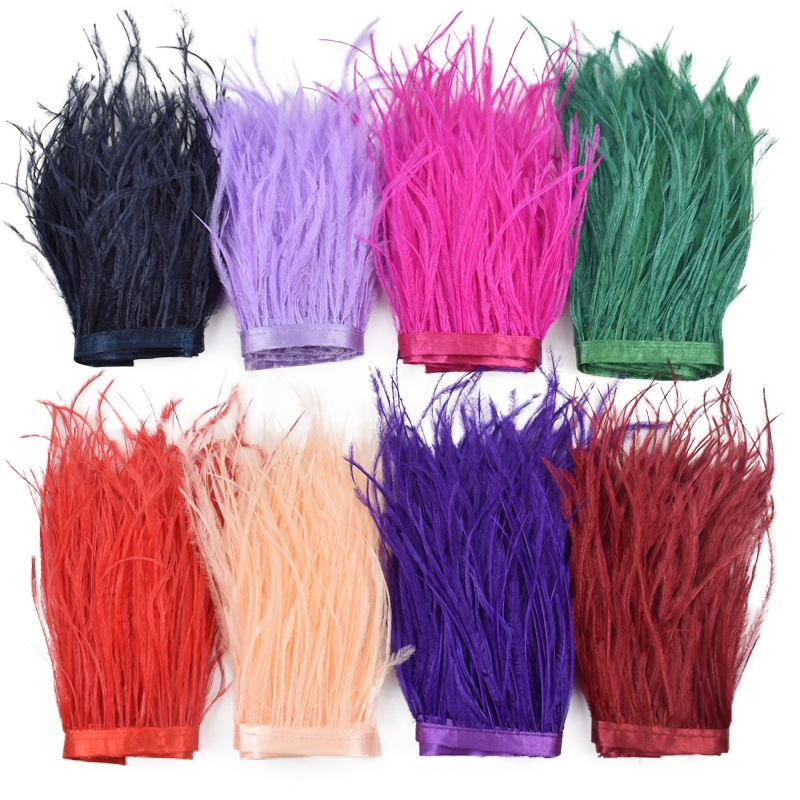 1เมตรสีขนนกกระจอกเทศบนริบบิ้นเทป10-15เซนติเมตร4-6นิ้วขนนกสีขาวตัดพู่ขอบเครื่องแต่งกายเย็บตัด บ้า สีขาวเสื้อผ้าอุปกรณ์เสริมชุด