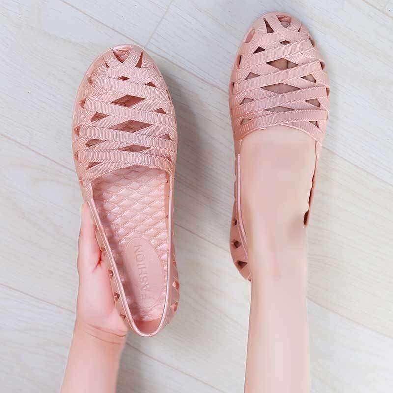 รองเท้าโลฟเฟอร์ลําลอง เนื้อเจลลี่ ส้นแบน กันน้ํา ปากตื้น เหมาะกับพยาบาล สไตล์เจ้าหญิง สําหรับผู้หญิง - รูปที่ 2