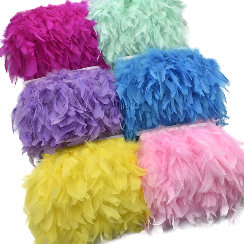 1 เมตรสีปุยตุรกี Feathers Trim พู่ Fringe ริบบิ้น Marabou Feather เทปเย็บเครื่องแต่งกายเสื้อผ้าเย็บปักถักร้อยอุปกรณ์ตกแต่งเสื้อผ้า