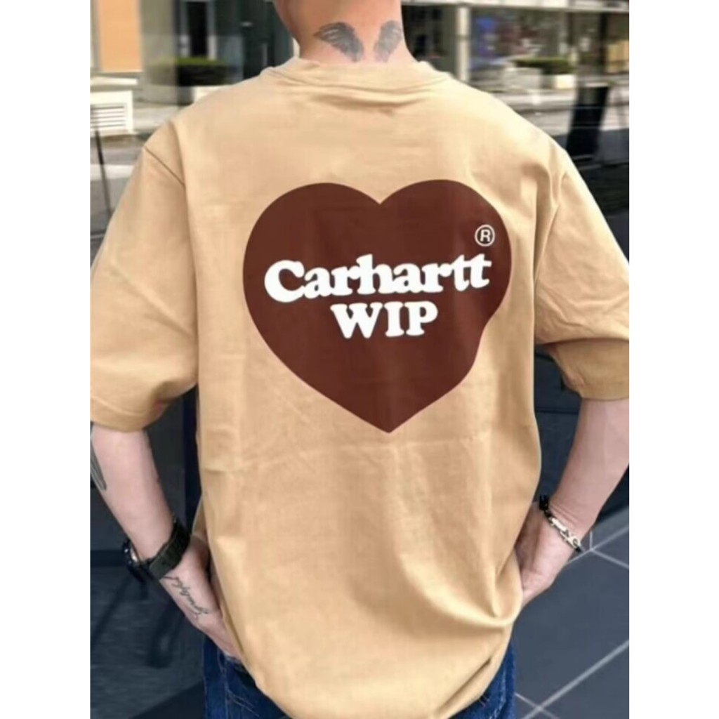 Carht Wipe Double Heart พิมพ์คู่เสื้อยืดแขนสั้นลําลองอินเทรนด์