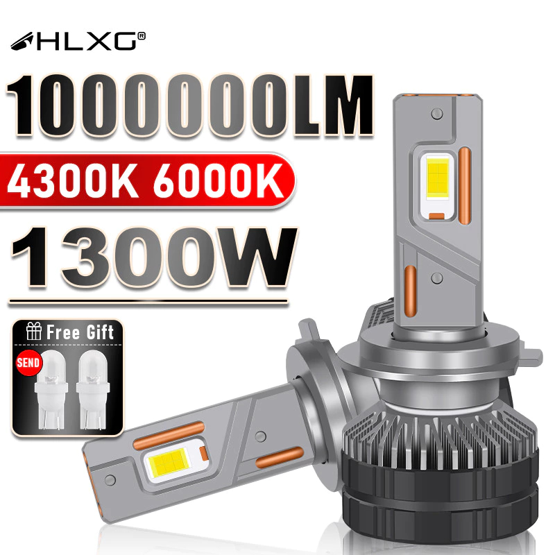 รับประกันสามปี HLXG 1300W H7 LED ไฟหน้าหลอดไฟ Canbus H4 H8 H9 H11 HB4 HB3 9005 9006 9012 Turbo LED หมอกโคมไฟต 4300K 6000K
