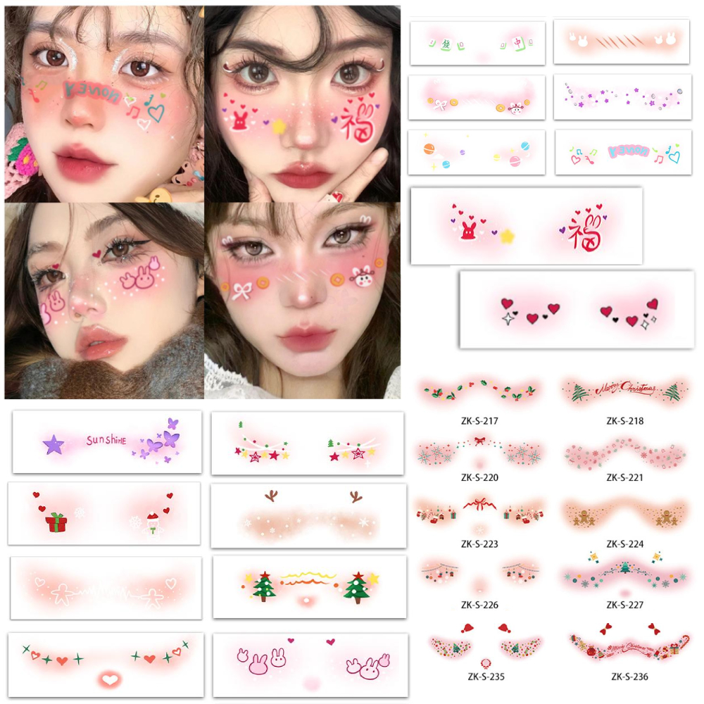 2025 NEW แบบใหม่ แทททูคริสต์มาส สติกเกอร์รอยสัก ลายคริสต์มาส น่ารัก สําหรับแต่งหน้า เพ้นท์หน้า สติ๊กเกอร์แปะผิว กันน้ำ Cute Face Sticker Christmas tattoo stickers For Face
