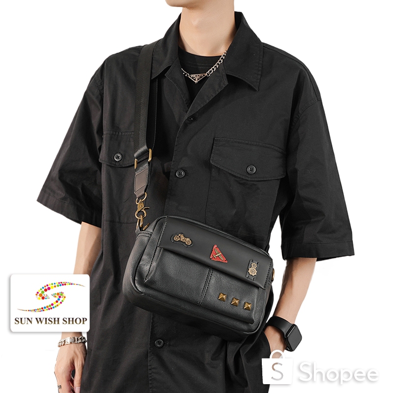 SUNWISH SWS22023 กระเป๋าสะพายไหล่ กระเป๋าเมสเซนเจอร์ แบบหนัง ทรงสี่เหลี่ยม ขนาดเล็ก สําหรับผู้ชาย