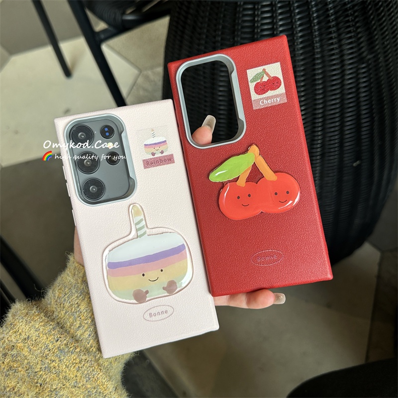 หนังปลอกนุ่มสําหรับ Samsung S21 S22 S23 S24 Plus Ultra S20 S23 S24FE A51 4G A31 A21s A20s A06 A73 INS น่ารัก Jelly Cat เชอร์รี่วาฟเฟิลการ์ตูน Patch เคสโทรศัพท์ Anti Drop