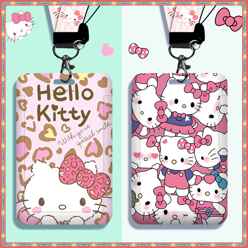 Sanrio Hellokitty Card Holder พร้อมสายคล้องยาว ใส่บัตร EasyCard/ABS/ID ป้องกันสูญหาย มี Charm และที่เก็บบัตรควบคุมประตู