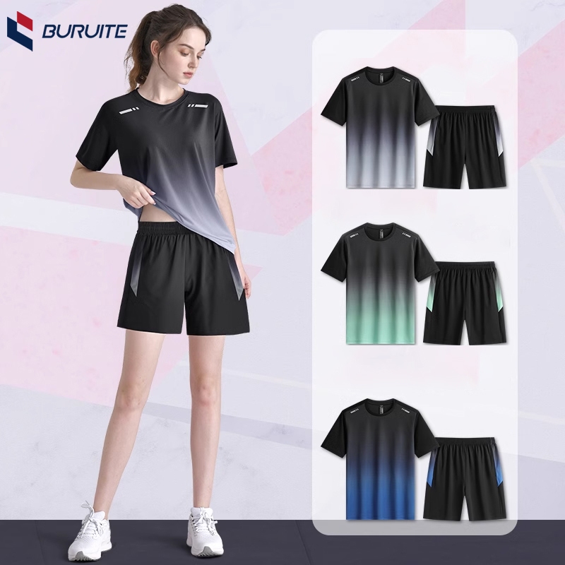 【BURUITE】ดูดีกางเกงและเสื้อ2ชิ้น ชุดออกกำลังกาย ระบายอากาศได้ดีมากเหมาะสำหรับกิจกรรมกลางแจ้งชายหญิง