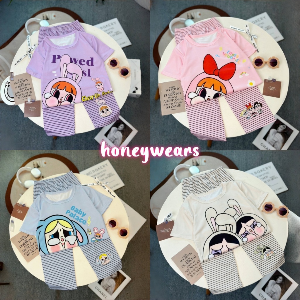 honeywears⚡️พร้อมส่ง⚡️ชุดสูทลูกสาวน่ารัก ลําลองเด็กสองชิ้น เสื้อยืด+กางเกงขายาว แฟชั่น สไตล์เกาหลี ฤดูร้อน ไซส์ 110-150