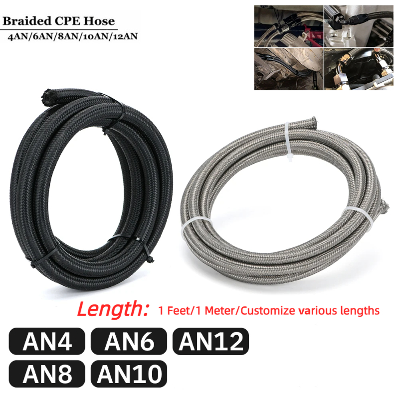 Universal CPE ยางท่อน้ํามันเชื้อเพลิงไนลอนสแตนเลสถัก AN4 6 8 10 12AN สายคลัตช์เบรกเบนซินท่อดีเซลสายฉีดชุดน้ํามันเครื่อง Cooler หลอดสําหรับรถมอเตอร์
