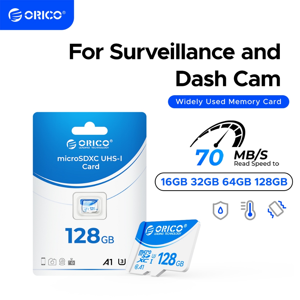 Orico TF การ์ดหน่วยความจํา 70MB/s U3 Class10 16G 32G 64G 128G สําหรับเฝ้าระวัง, Dash Cams และโทรศัพท์ (ORICO-T3)