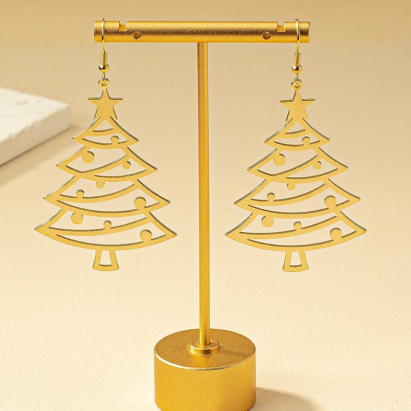 Merry Chrismas Christmas Tree ต่างหูตะขอต่างหูผู้หญิงเครื่องประดับแฟชั่น Xmas ของขวัญวันหยุดฉลองปาร์ตี้เทศกาล 18k ชุบทอง