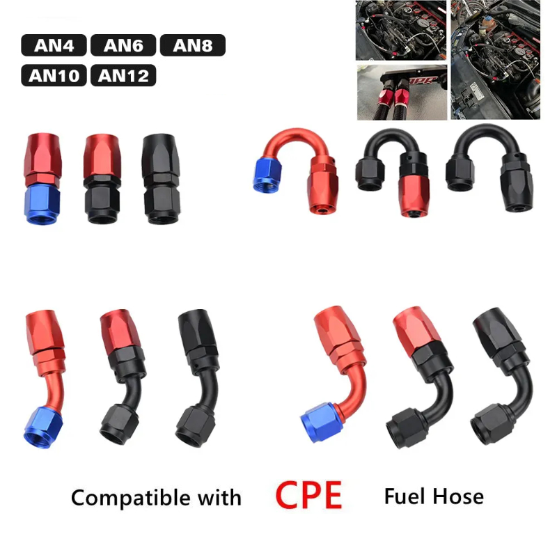 An4 6 8 10 12 16AN ท่อน้ํามันอุปกรณ์หมุนสําหรับ CPE ไนลอนถักท่ออลูมิเนียมน้ํามัน Cooler Line End อะแดปเตอร์ข้อศอกตรง 0/45/90/180° ตัวปรับท่อองศา