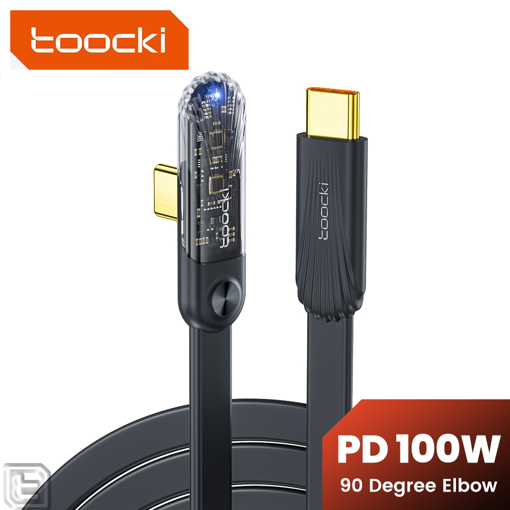 Toocki PD100W ประเภท C ถึง Type C สายชาร์จเร็ว 90 องศาข้อศอกเกมสายชาร์จ USB2.0 สายเคเบิลข้อมูลสําหรับแล็ปท็อปโทรศัพท์แท็บเล็ต