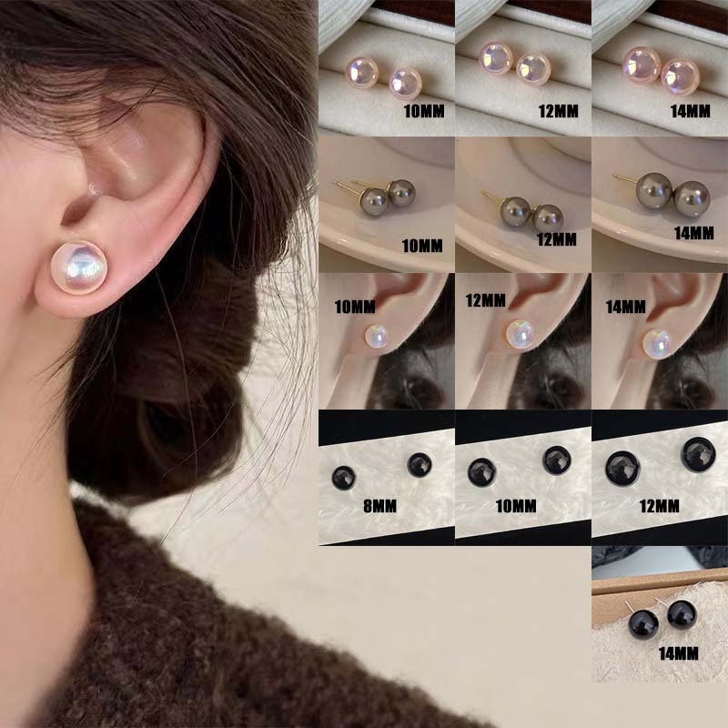 YUNYUANต่างหูมุกทรงกลมสําหรับผู้หญิงไข้ที่เรียบง่ายย้อนยุคระดับไฮเอนด์แสงหรูหราต่างหูในสีต่างๆ