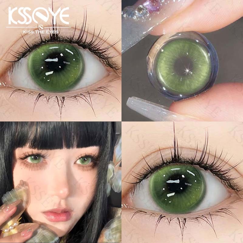 Ksseye 2 ชิ้นสีฟ้า/สีเขียวคอนแทคเลนส์รายปีใช้ 14.5 มม.เลนส์นุ่ม Eye พร้อมของขวัญฟรีสุภาพสตรีนักเรียนอะนิเมะธรรมชาติ