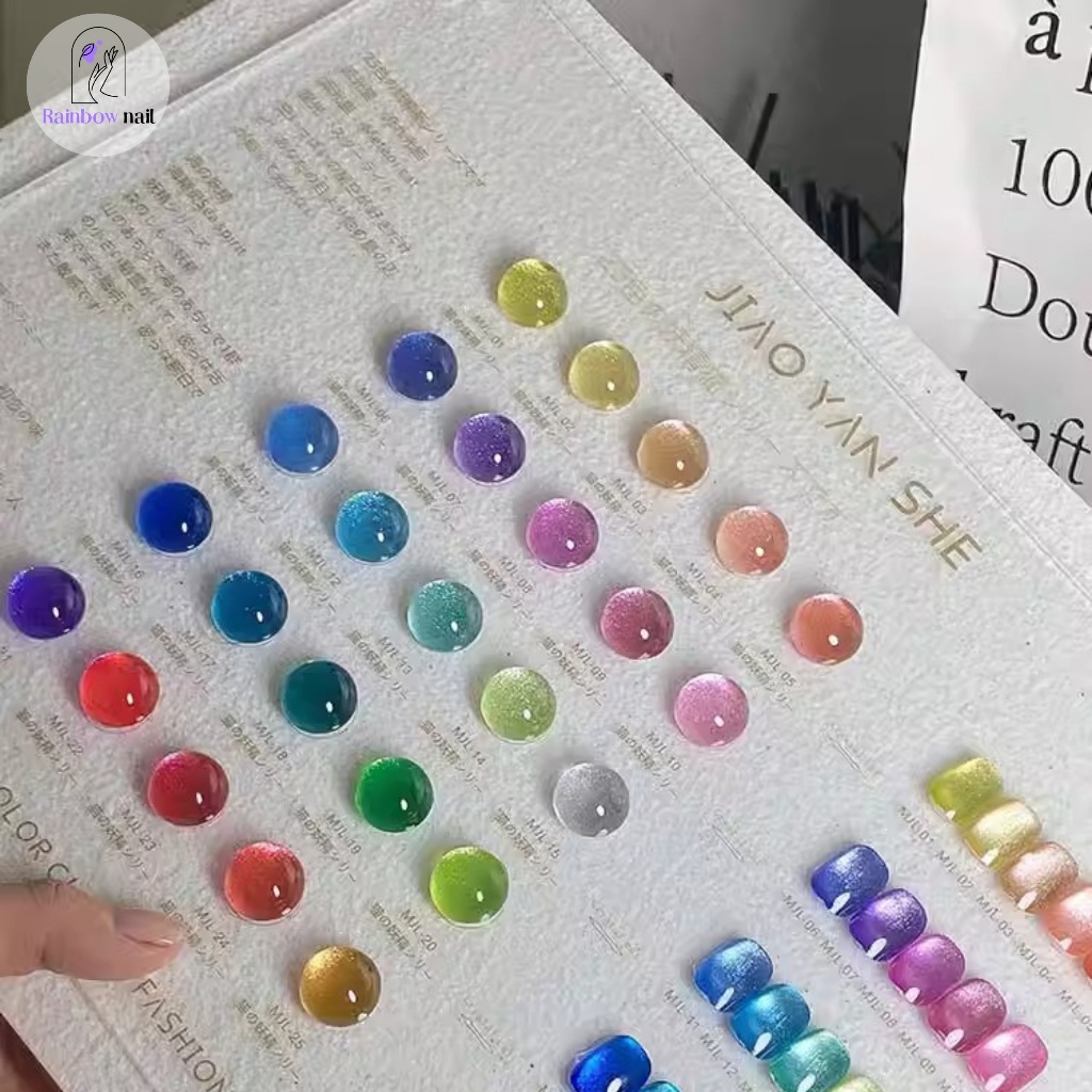 JYS 25 สีเจลยาทาเล็บ เจลตาแมว ยาทาเล็บ แฟลชเจล ผลมันวาว（JIAO YAN SHE）แผนภูมิสีฟรี