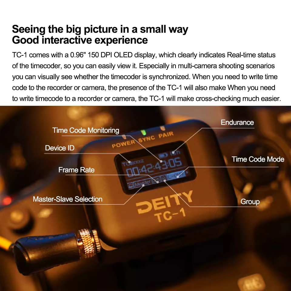 Apture Deity TC-1 Wireless Timecode Box Mini Portable OmniDirectional Mic สําหรับสัมภาษณ์การถ่ายภาพเอกสาร