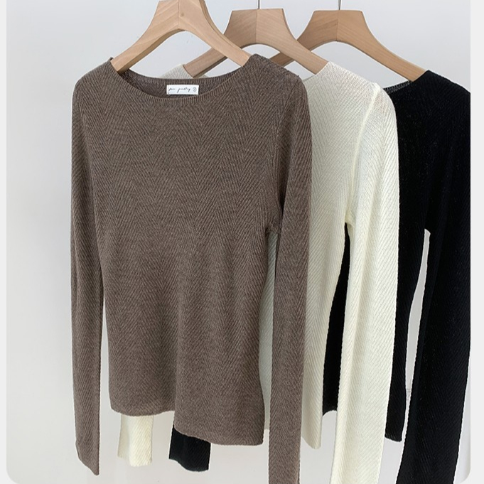 81720 สีทึบสลิมฟิตด้านในเสื้อถักแขนยาวด้านบน