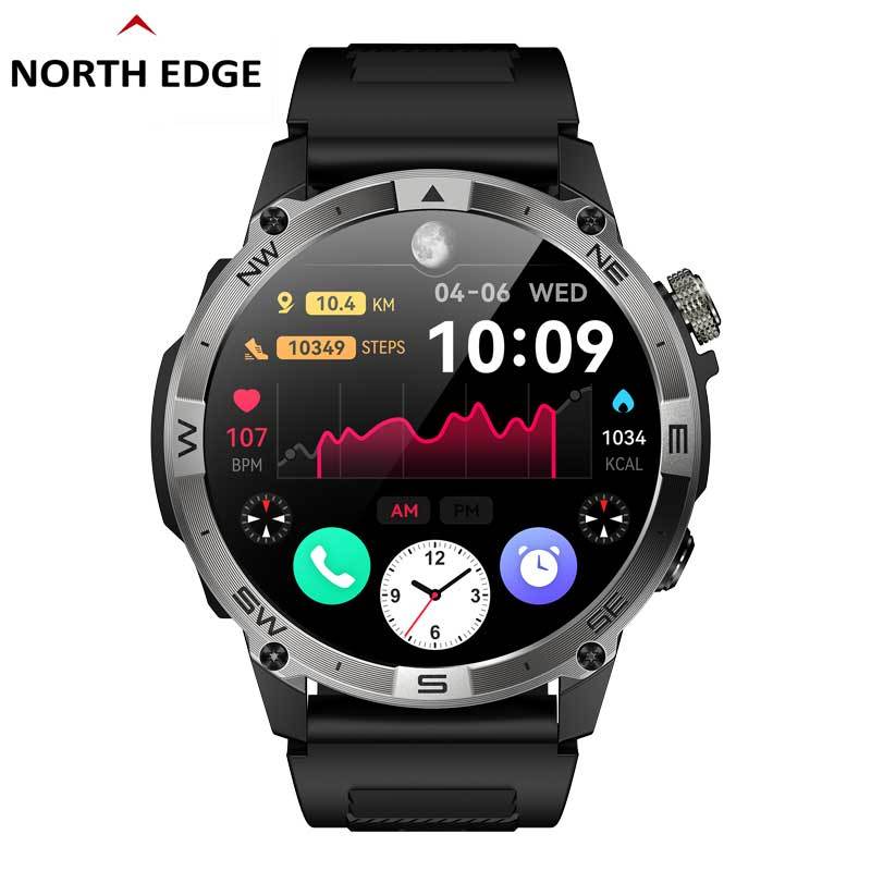 North EDGE AMOLED HK08 GPS กีฬากลางแจ้งสมาร์ทวอท์ชบลูทูธโทรบารอมิเตอร์เครื่องวัดระยะสูงขี่จักรยานวิ่งนาฬิกาปีนเขาสําหรับชายกันน้ําเข้ากันได้