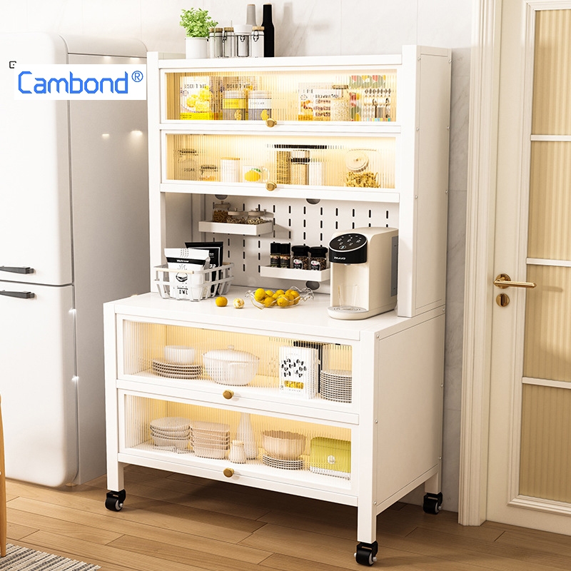 Cambond【กันฝุ่นกันแมลง】ตู้เก็บข้าวห้องครัว 4/5/6 ชั้น ตู้เก็บของ ชั้นวางของในครัว อเนกประสงค์ พร้อมประตูและล้อ