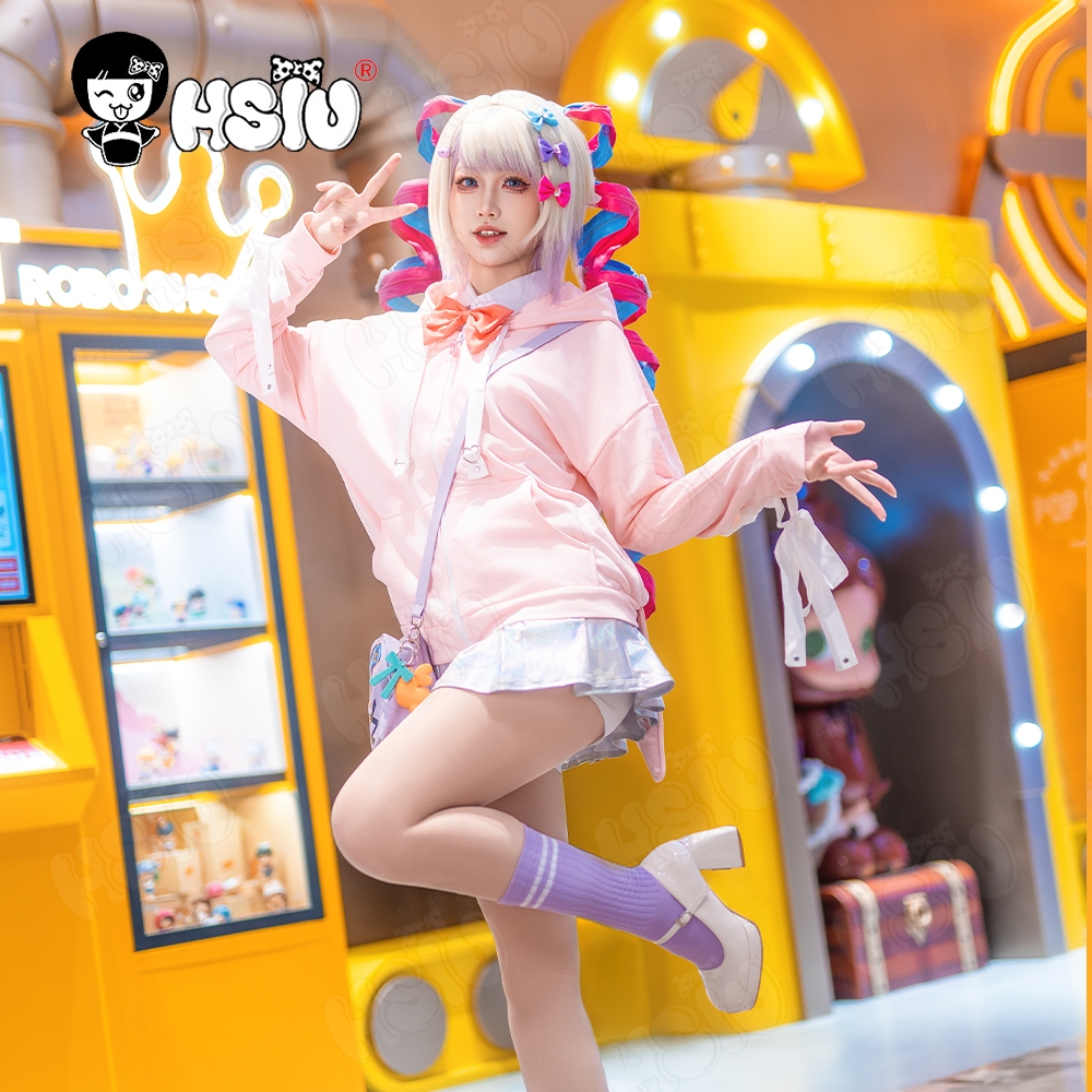 Needy girl overdose คอสเพลย์เสื้อผ้า HSIU สีชมพูเสื้อกันหนาววัสดุสะท้อนแสงกระโปรงเครื่องแต่งกายเต็มรูปแบบ Needy Girl Overdose เครื่องแต่งกาย