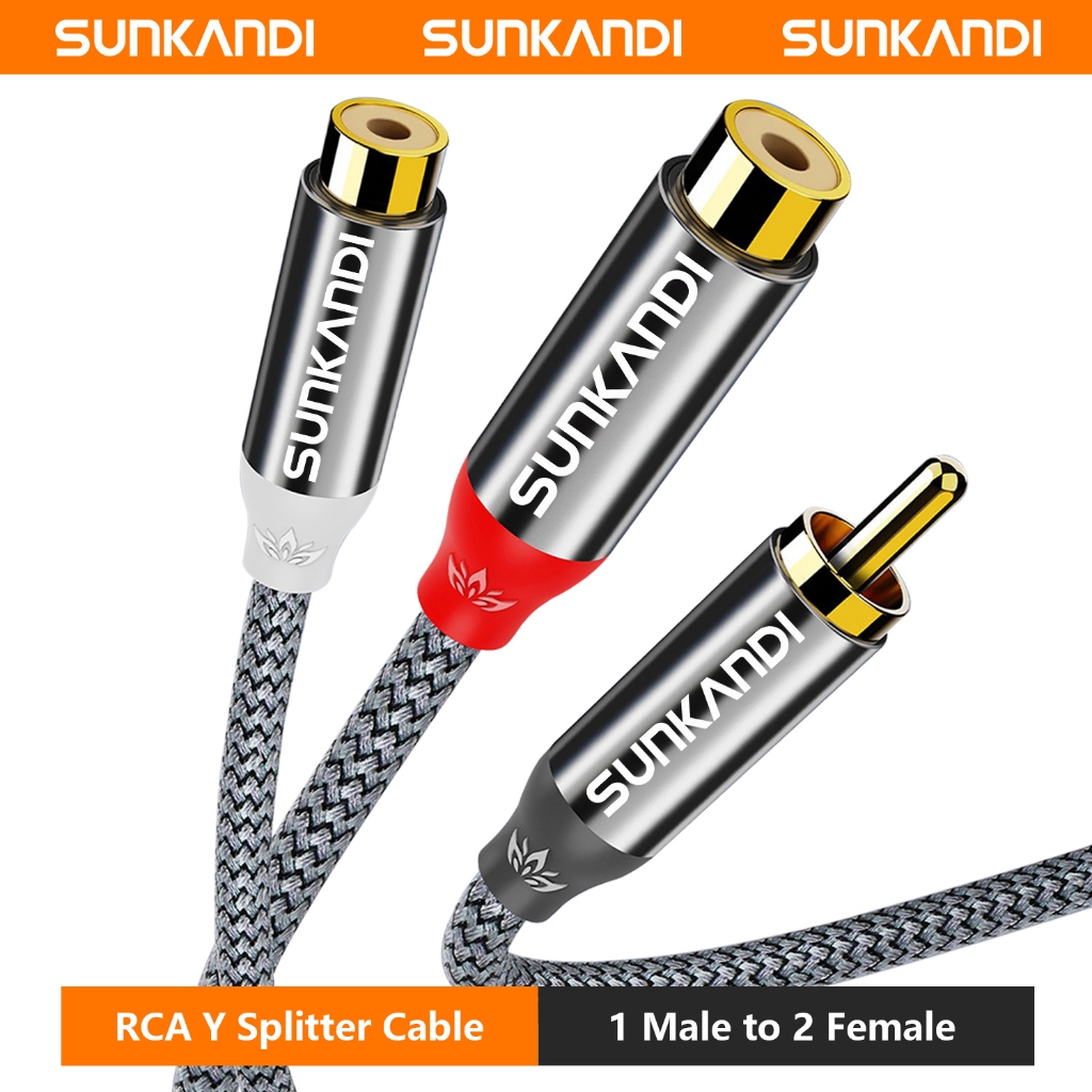 Sunkandi RCA Male To Dual RCA Female Y Splitter Cable Converter Cord Adapter Cable