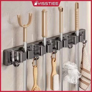 ชั้นวางของติดผนังอลูมิเนียม YissTiee ที่หนีบไม้กวาด ไม่ต้องเจาะที่แขวนถูพื้น