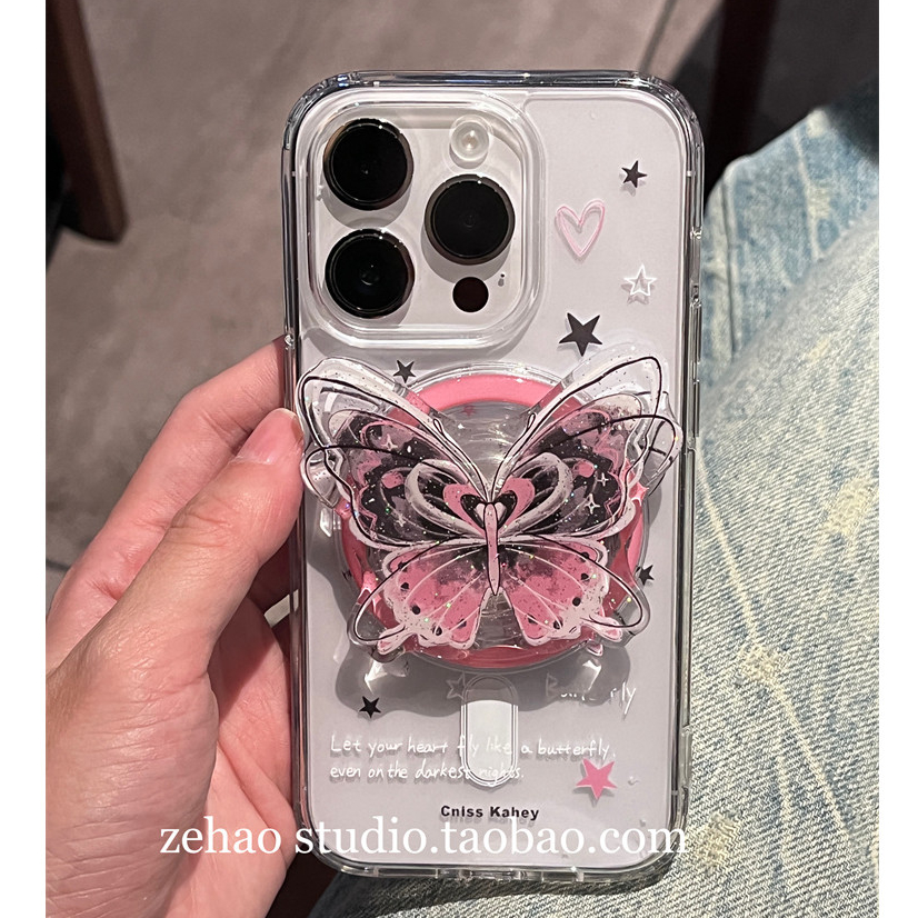 Huiwanju วงเล็บดูดแม่เหล็กผีเสื้อวิเศษใช้กับเคสโทรศัพท์มือถือ iPhone16promax iP15Pro โปร่งใส 11 รวมทุกอย่าง Apple 14/13/12 ใหม่ 14 เคสป้องกันป้องกันการตก
