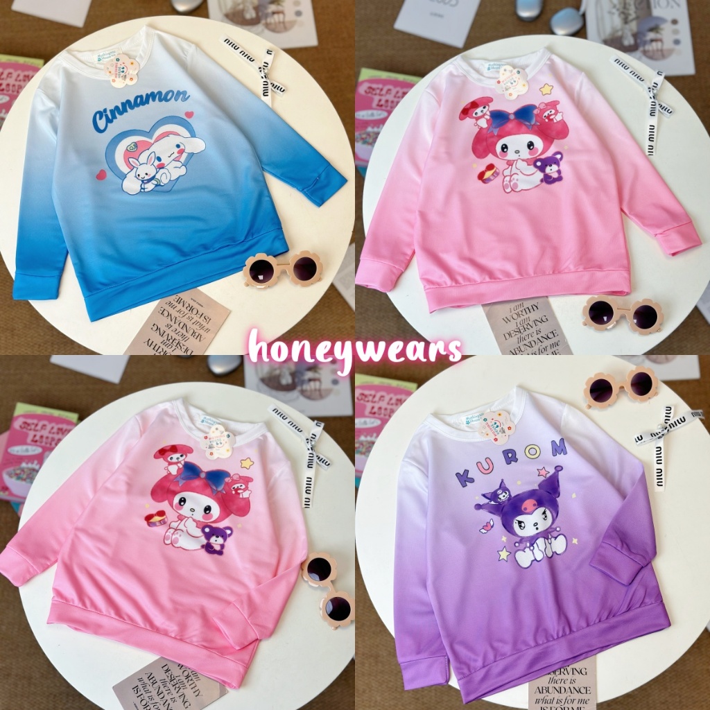 honeywears พร้อมส่ง เสื้อแขนยาวเด็กผู้หญิงแฟชั่น เสื้อกันหนาว ลำลอง ลาย sanrio น่ารัก สามสี ไซส์ 110-150