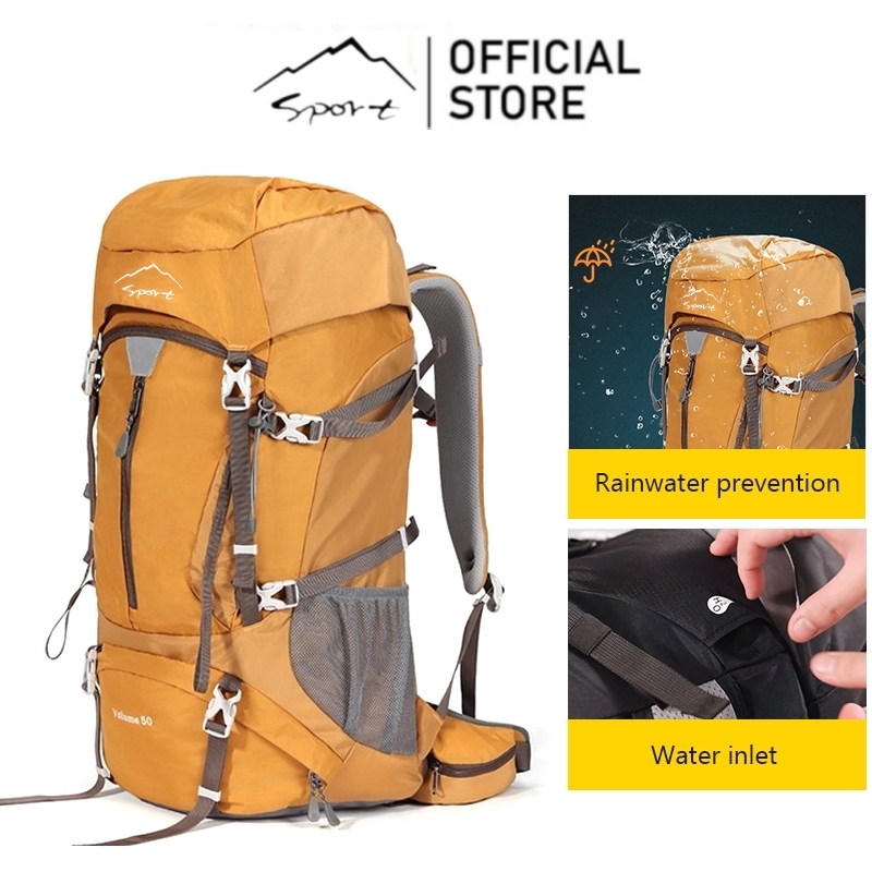 SPORT 50L กระเป๋าปีนเขากลางแจ้งความจุขนาดใหญ่เดินป่าเดินทางกระเป๋าเป้สะพายหลังกันน้ํา