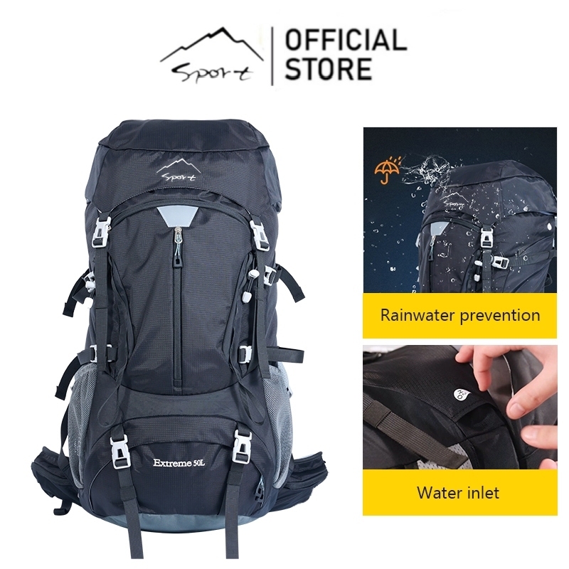 SPORT 50L กระเป๋าเป้สะพายหลังเดินป่าความจุสูงกลางแจ้งกระเป๋าเป้สะพายหลังกันน้ํา