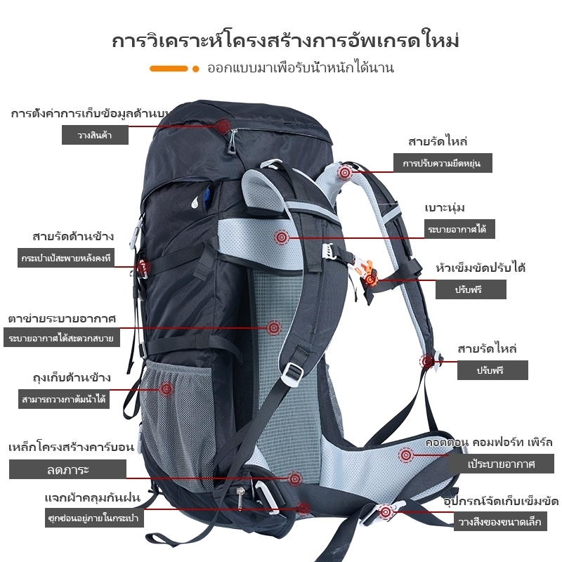 BASE OUT 50L กลางแจ้งความจุขนาดใหญ่เดินป่าคู่กระเป๋าเป้สะพายหลังกันน้ำ