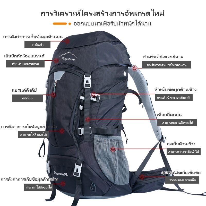 BASE OUT 50L กลางแจ้งความจุขนาดใหญ่เดินป่าคู่กระเป๋าเป้สะพายหลังกันน้ำ