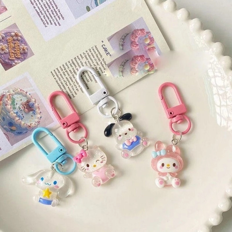 Candy Sanrio Anime Hello Kitty โปร่งใส Fine กระพริบพวงกุญแจการ์ตูนอบเชยสุนัข Kuromi Melody กระเป๋าจี้น่ารักอุปกรณ์เสริมใหม่