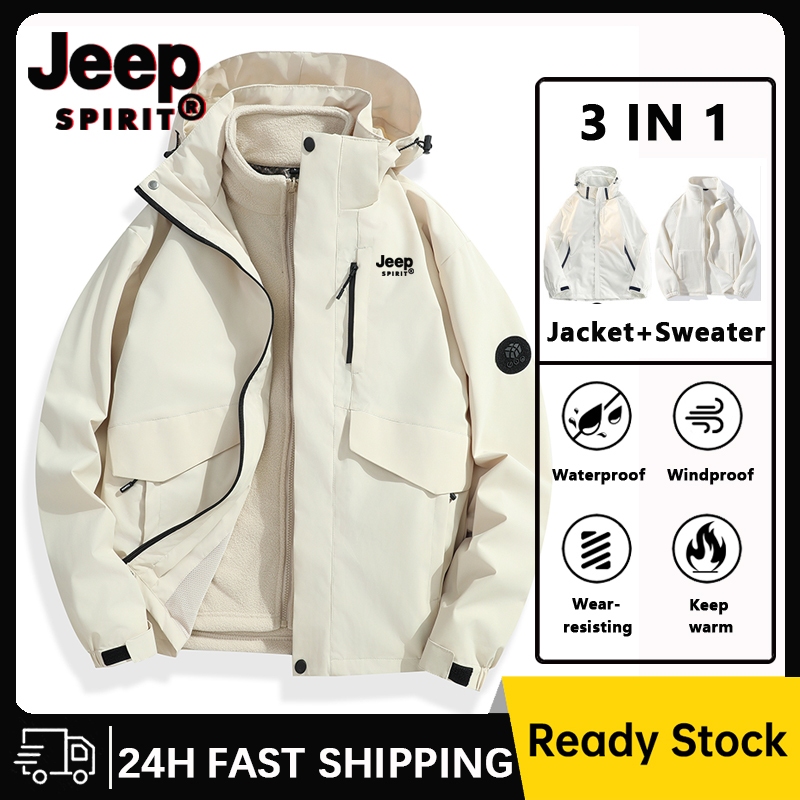 Jeep SPIRIT Couple Winter 3-in-1 เสื้อแจ็คเก็ตอเนกประสงค์กันลมและกันน้ําเสื้อแจ็คเก็ตอุ่นสําหรับปีนเขากลางแจ้ง