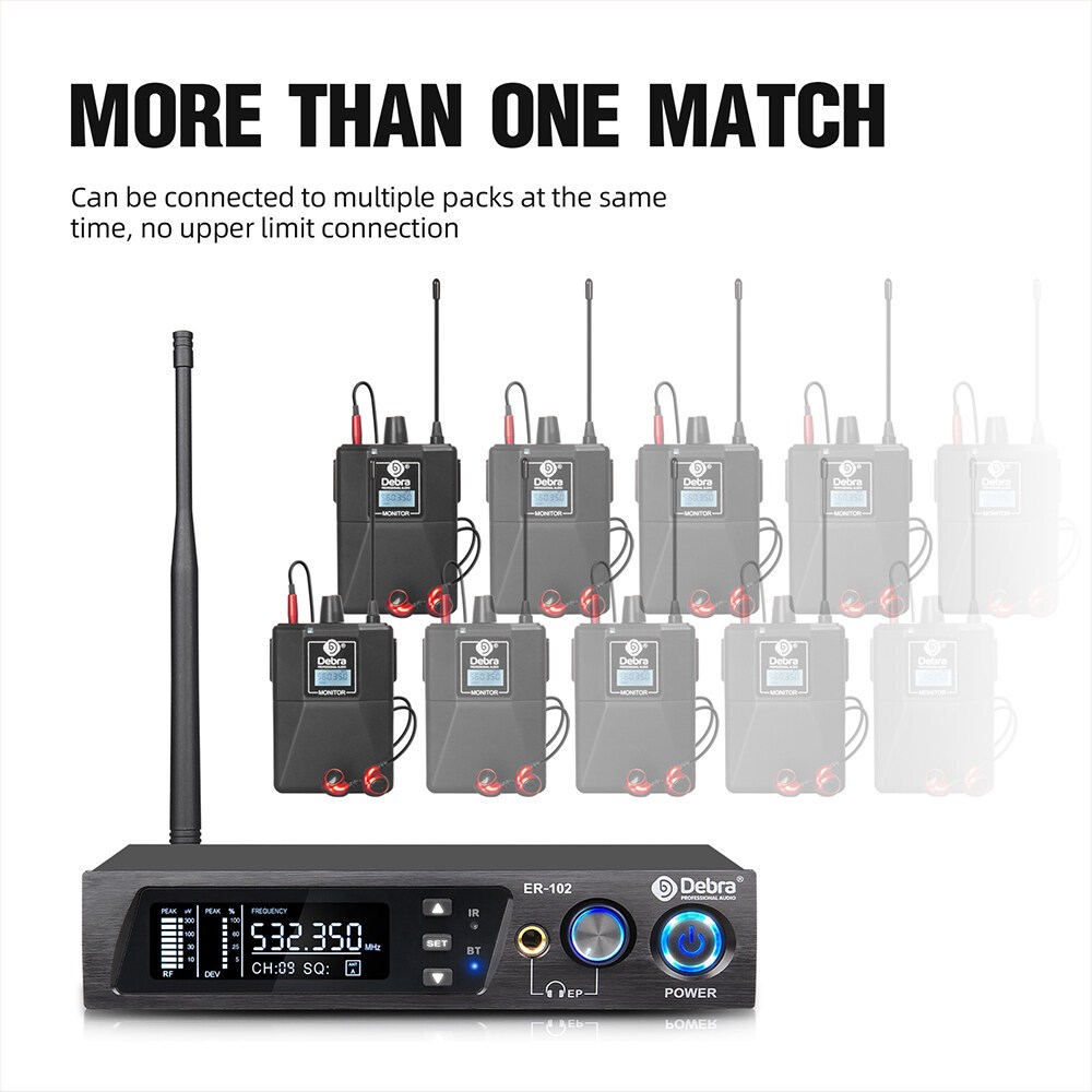⭐⭐⭐Debra ER-102 UHF Singal Channel In Ear Stage Monitor ระบบไร้สายพร้อมเครื่องส่งสัญญาณหลายตัวสําหรับการแสดงบนเวทีขนาดเล็ก