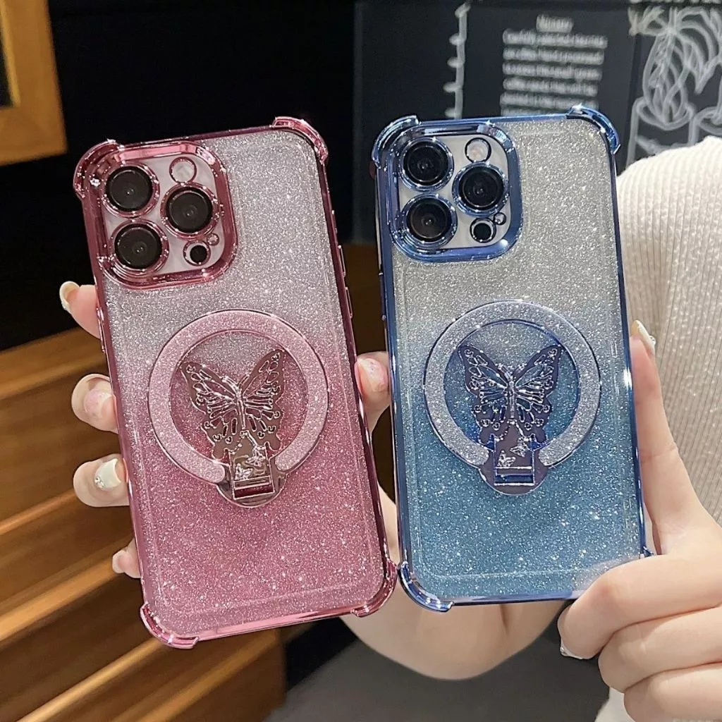 Glitter Bling กรณี OPPO A6 A5 A3 A2 Pro F31 A60 A40 A3X A17 A17K A35 A16 A15 A79 A5 A9 2020 A7 A5S A12 A3S Ultra ผู้ถือผีเสื้อ