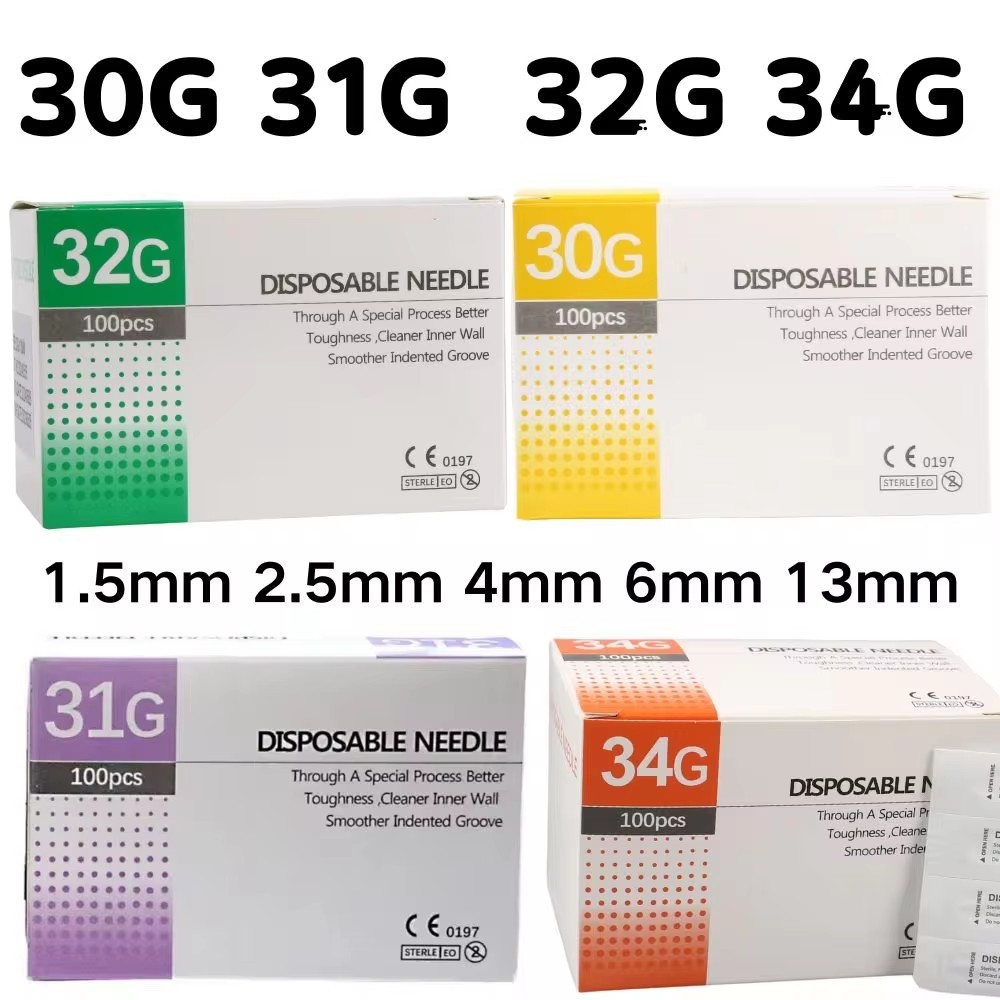 25g/27g/30g/32g/34g Tiny เข็ม 100 ชิ้น/เซ็ต 1.5 มม./2.5 มม./4 มม.ทิ้งฉีดเข็ม Non-painless เข็มขนาดเล็ก Face Skin Care เครื่องมือ
