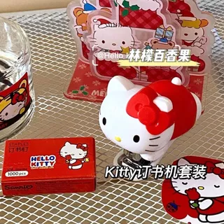 โอยา | Hello kitty Stapler ชุดเย็บกระดาษพกพาขนาดเล็กพร้อมลวดเย็บ 1,000 เส้น