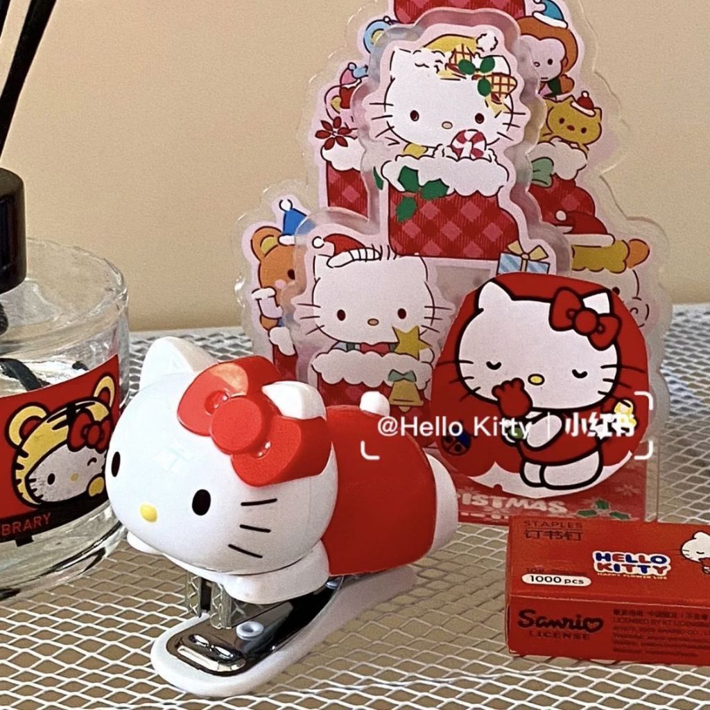 โอยา | Hello kitty Stapler ชุดเย็บกระดาษพกพาขนาดเล็กพร้อมลวดเย็บ 1,000 เส้น