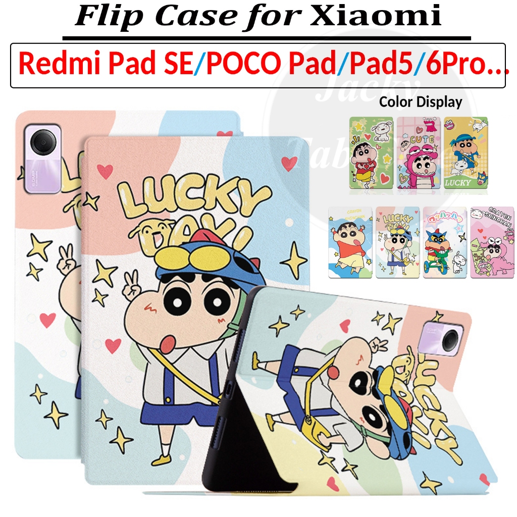 สําหรับ Xiaomi Pad 5 6 7 Redmi Pad SE RedmiPad Pro Mi POCO Pad 5G 4G Lucky เด็ก Crayon น่ารักสุนัขฝาครอบขาตั้งหนังสําหรับ Xiaomi 8.7 11 11.2 12.1 12.4 นิ้ว