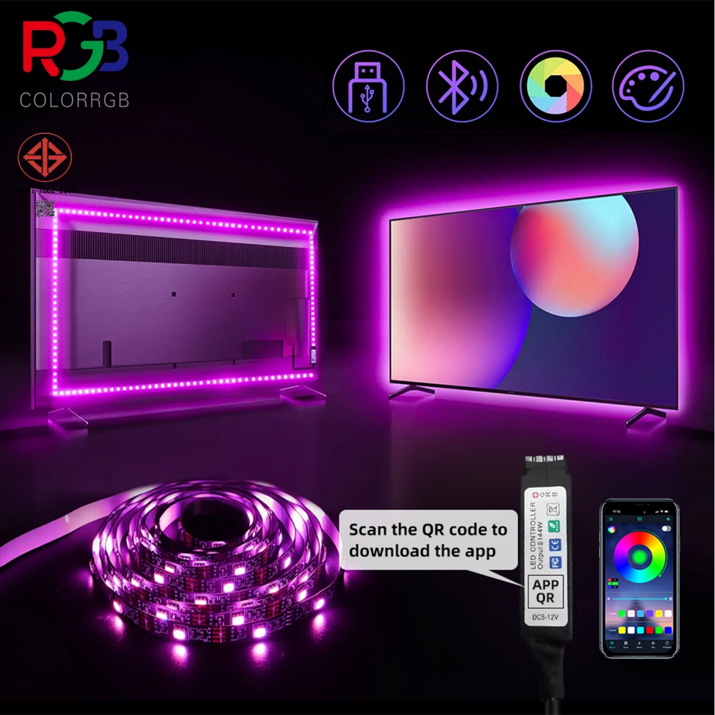 LED strip light ไฟRGB กระพริบเปลี่ยนสีได้ ตามเสียงเพลง ตกแต่งห้องนอน ติดฝ่า หลังทีวี ตกแต่งบ้าน แอปควบคุมบลูทู