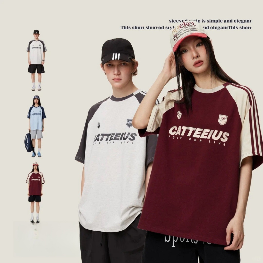 ProMan-เสื้อยืดวินเทจสไตล์อเมริกัน  แขนสั้นรุ่นเดียวกันสำหรับผู้ชายและผู้หญิง  เย็บลายทาง  คอกลม  หล่อ  ยอดนิยม  oversize