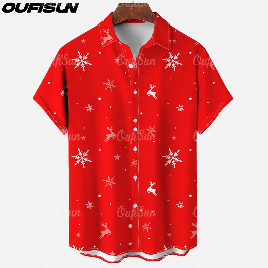 เสื้อธีมคริสต์มาสสําหรับผู้ชาย! ด้วยปกทรงปล่อยและคลาสสิกเสื้อเป็นฟีเจอร์รูปแบบเทศกาลเหมือนกวางเรนเดียร์และเกล็ดหิมะ ผ้าเนื้อนิ่มเหมาะกับวันหยุด